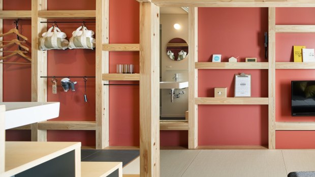 The unique geometric design of the rooms provides plenty of space for storage.