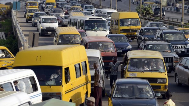 Motorists are stuck in traffic jam, tempting them to use their horns to hasten the flow of traffic in Lagos.