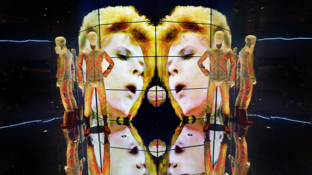 A huge screen dominates the final room in the <i>David Bowie Is</i> exhibition at ACMI.