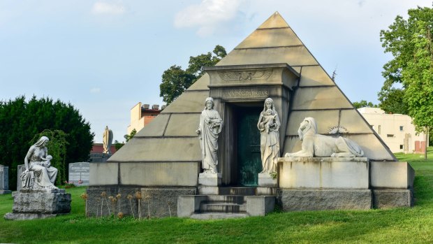 Majestic tomb in the historic Greenwood Cemetery in Brooklyn, New York.