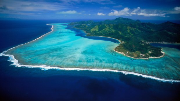 Aerial view of Huahine Island.