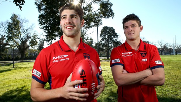 Ups and downs: Melbourne's Christian Petracca and Angus Brayshaw finally played their first game together last month.