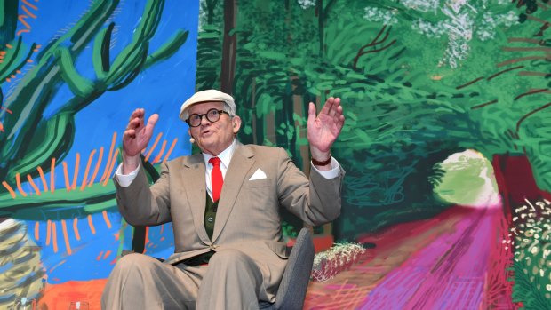 Hockney at a preview of his NGV exhibition on Thursday.