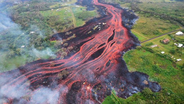 Lava flows from fissures near Pahoa, Hawaii, on May 19, 2018.