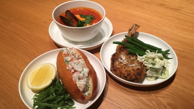 Some of the latest Qantas domestic business class meals include a prawn sandwich, a pork cutlet and a seafood Bouillabaisse.