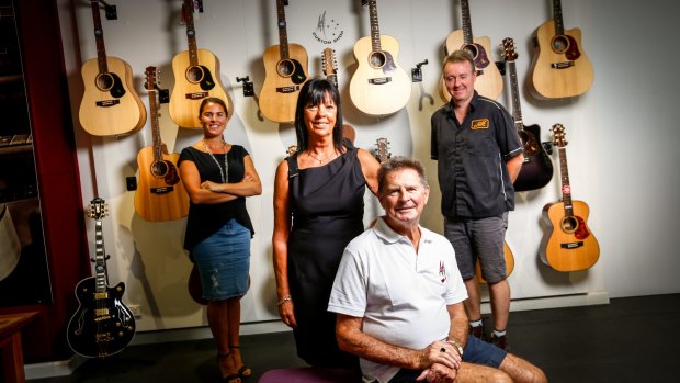 Maton Guitars owners Neville and Linda Kitchen (front) with their daughter Chantal de Fraga and son-in-law David Steedman at Maton's Box Hill Factory.