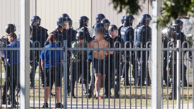 Riot police at the Malmsbury youth detention centre in January.