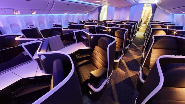 Business class on board a Virgin Australia Boeing 777. The airline's boss Jayne Hrdlicka's says business travel will not return to what it was before COVID-19.
