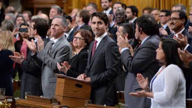 Prime Minister Justin Trudeau is applauded as he formally apologises in the House of Commons on Parliament Hill in Ottawa, for a 1914 Canadian government decision that barred most of the passengers of the Komagata Maru from entering the country. 