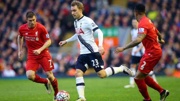Stalemate: Tottenham's Christian Eriksen controls the ball at Anfield.