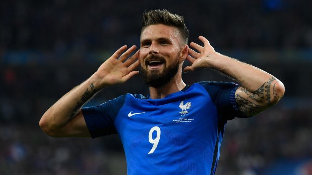 Potent: Olivier Giroud grabbed a double in France's quarter-final win over Iceland.