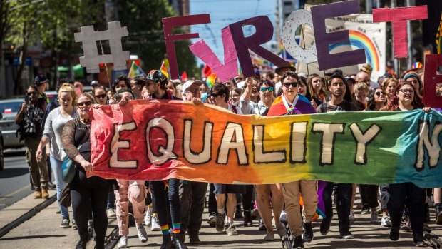 Marriage equality marchers in Melbourne in 2016. 