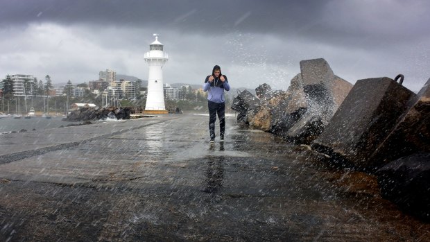 Riley Hall at Wollongong Harbour breakwall on Saturday.