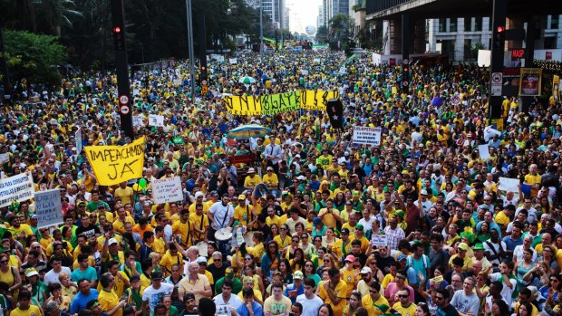 Anti-government protesters in Sao Paulo in August were among those who took to the streets in more than 200 cities to show their displeasure with Ms Rousseff.