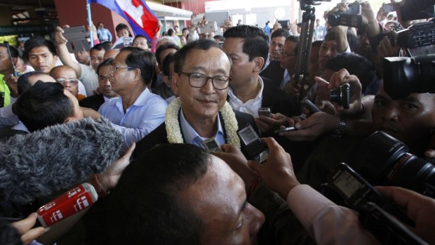 Sam Rainsy, leader of the opposition Cambodia National Rescue Party (CNRP), in Phnom Penh in August. 