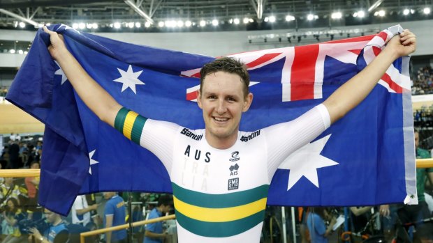 'Never in my wildest dreams': Jordan Kerby celebrates after winning Gold medal of Men's individual pursuit in the 2017 UCI Track Cycling World Championships.