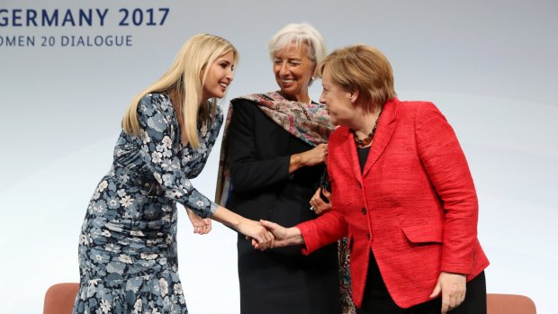 Ivanka Trump with IMF Managing Director Christine Lagarde and German Chancellor Angela Merkel. 