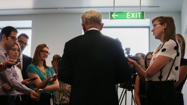 Trade Minister Andrew Robb addresses the media during a doorstop interview at the Press Gallery in Parliament House.