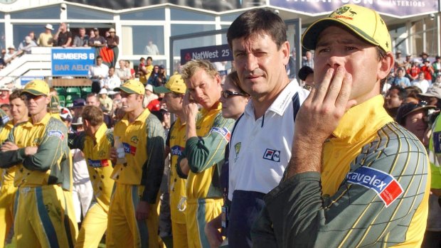 Bang, bang: Australia's captain Ricky Ponting, right, with the Australian team after they were beaten by Bangladesh in 2005.
