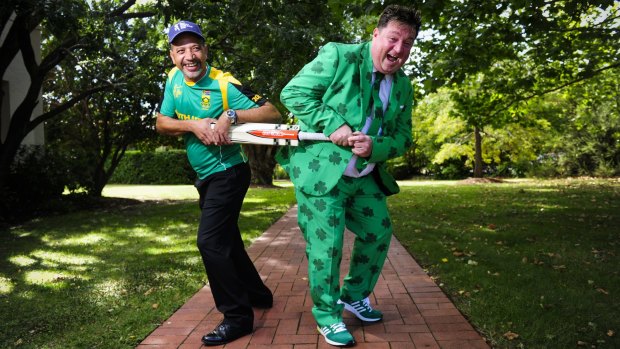 Latief Mazema (left),of Jerrabomberra, and Shay Livingstone, of Ireland, will be at Manuka Oval in Canberra to see Ireland take on South Africa in the ICC World Cup cricket match.