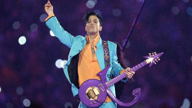 Prince performs at the Super Bowl halftime show in 2007.