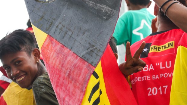 Supporters of Fretilin and Francisco "Lu-Olo" Guterres campaign in Dili during the presidential election in March.