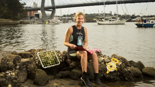 Gardening: Marine Ecology student Rebecca Morris with marine "flowerpots" used for increasing biodiversity for the harbour's sea walls.