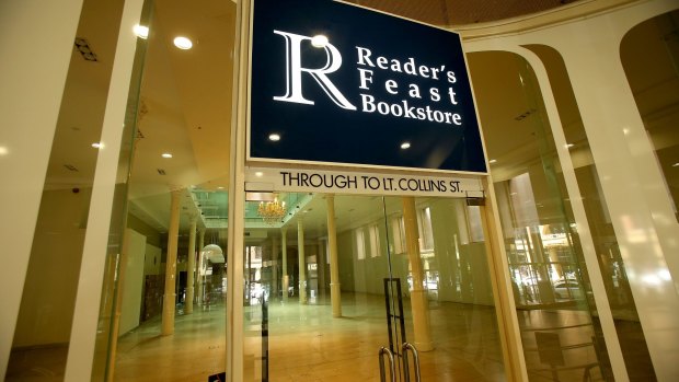 The empty interior of the former Reader's Feast bookstore on Collins Street.