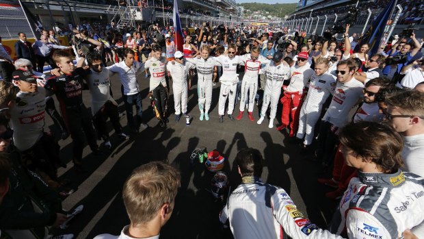 The show of support for stricken driver Jules Bianchi was overshadowed by the Russian national anthem.