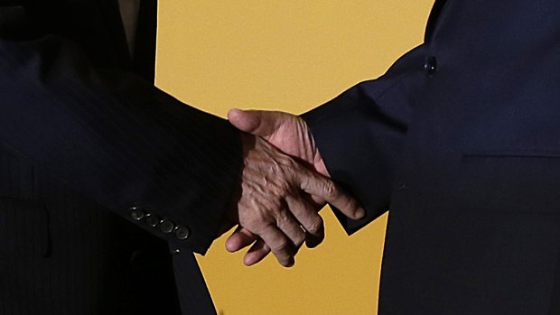 Handshake: Taiwan's President Ma Ying-jeou (left) and Chinese President Xi Jinping.