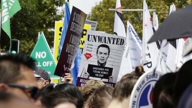 Fears: Thousands of workers protested in Sydney on Wednesday about cuts to penalty rates.