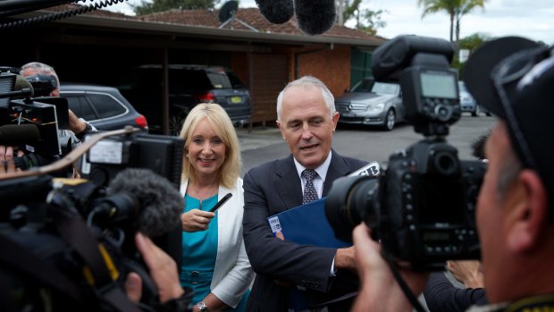 Communications Minister Malcolm Turnbull arrives at the Dam Hotel in Warnervale on the Central Coast. 
