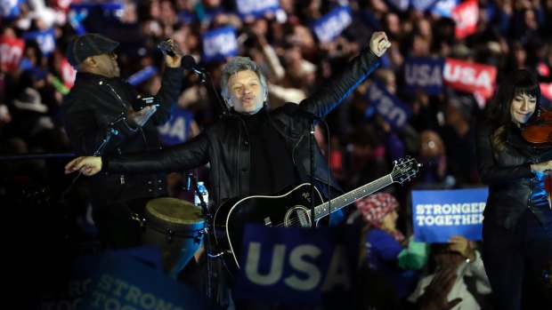 Jon Bon Jovi performs at the Philadelphia rally.