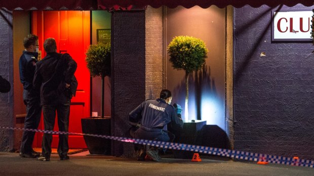Police investigate the scene of a drive-by shooting in Caulfield South on Wednesday.