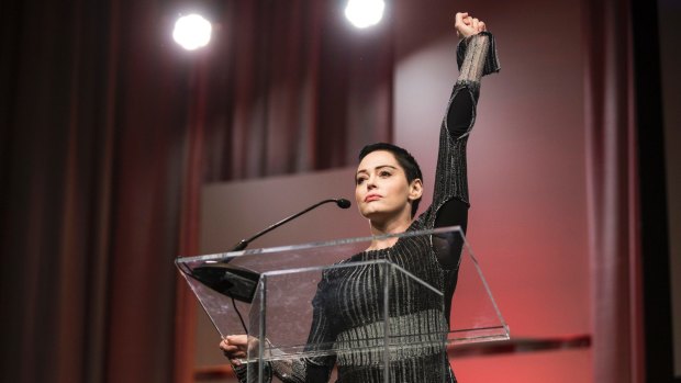 Rose McGowan speaks at The Women's Convention in Detroit last year.