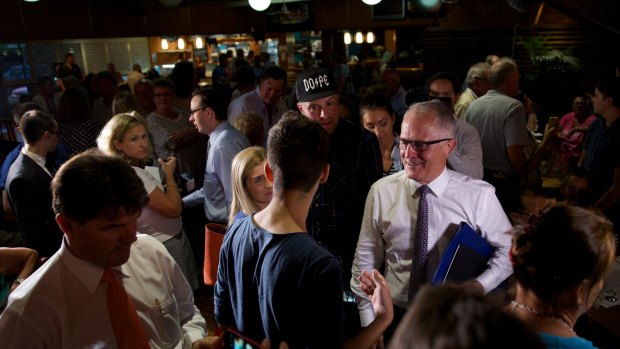 Malcolm Turnbull meets locals after a 'Politics in the Pub' forum.