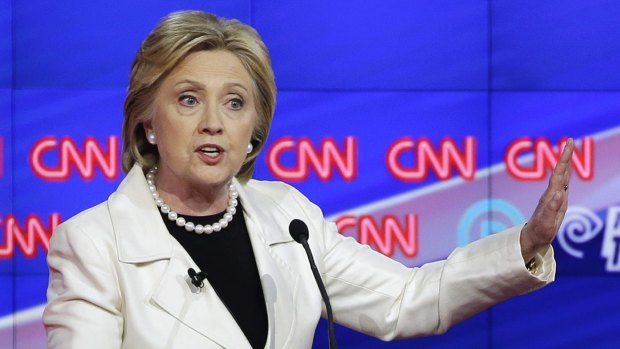 Hillary Clinton speaking  during a debate hosted by CNN. 