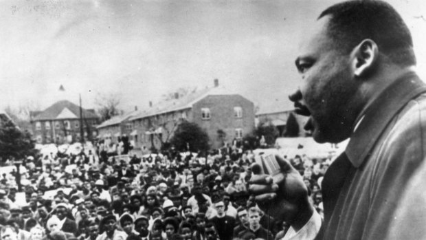 Movement: Martin Luther King Jr addressing civil rights marchers in Selma, Alabama in 1965.
