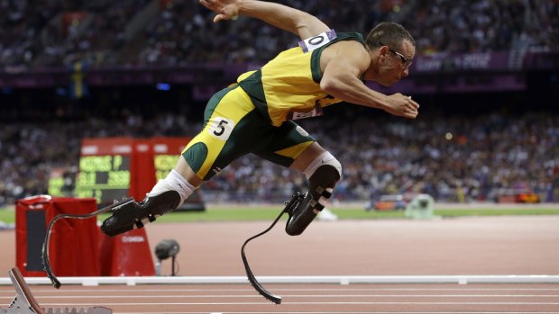South Africa's Oscar Pistorius starts in the men's 400-metre semi-final at the 2012 Summer Olympics, London. 