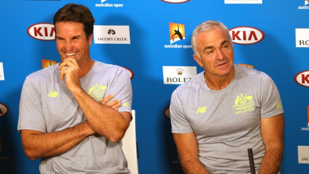 Been there, doing that: Pat Rafter (left) and Wally Masur. Masur said he felt obliged to step in after encouraging Rafter to become TA’s performance director.
