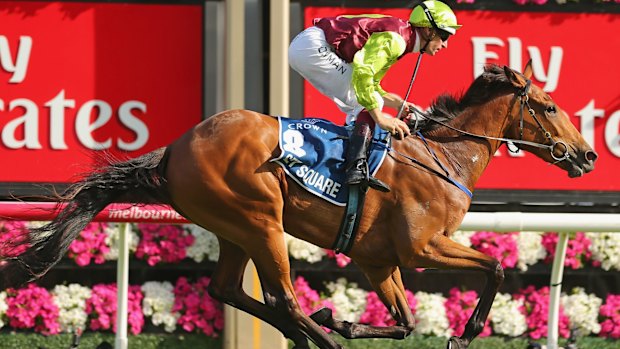 Set Square winning last year's VRC Oaks at Flemington.