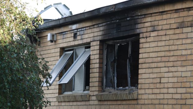 Damage from the suspicious fire at St Mary's Catholic Church in Dandenong this morning.