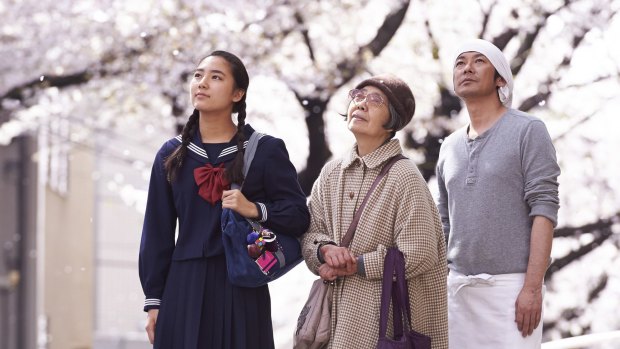 From left: Kyara Uchida, Kirin Kiki and Masatoshi Nagase in Naomi Kawase's <i>An</i>.
