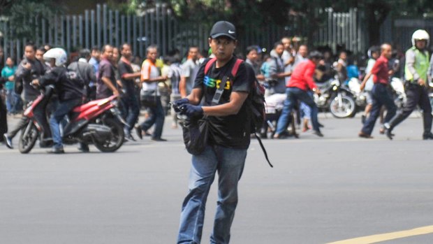 One of the suspected terrorists during the fatal attack in Jakarta in January 2016.