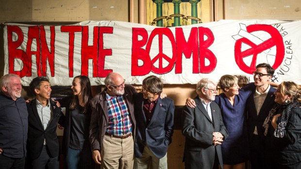 Members of the International Campaign to Abolish Nuclear Weapons in Melbourne on Saturday.