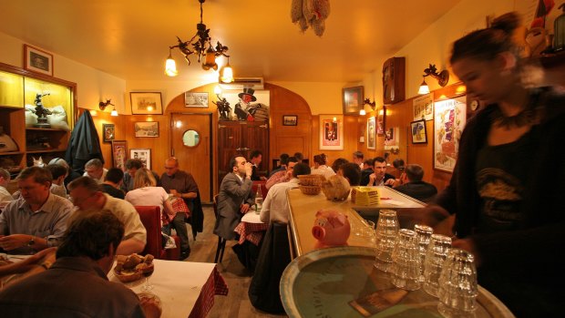 Cafe des Fedes, a typical traditional eatery or bouchon in Lyon, France.