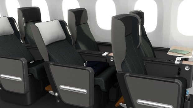 Thew new Qantas premium economy seat for the 787 Dreamliner.
