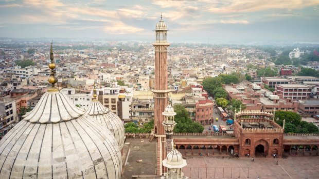 Aerial view of old Delhi from roof of Jama Masjid.