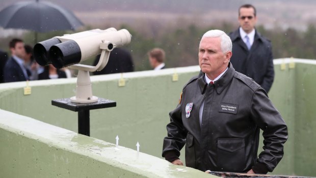 US Vice-President Mike Pence looks at the North Korean side from Observation Post Ouellette in the Demilitarized Zone (DMZ).