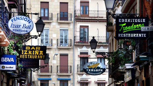 Restaurants galore: San Sebastian's old town. 
